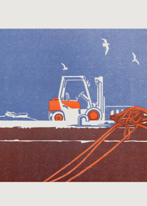 Stapler. Zweifarbiger Holzschnitt, 80 x 60 cm, gedruckt auf 250 gr/qm Römerturm, Auflage: 10 Drucke + 2 e.a