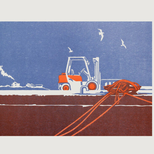 Stapler. Zweifarbiger Holzschnitt, 80 x 60 cm, gedruckt auf 250 gr/qm Römerturm, Auflage: 10 Drucke + 2 e.a